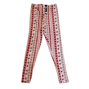 Women's Red‎ White Holiday Snowflake Leggings Medium